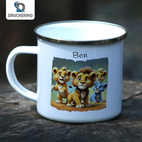 Emaille Tasse Mutiges Löwenrudel - Druckerino