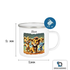 Emaille Tasse Mutiges Löwenrudel - Druckerino