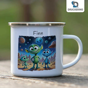 Emaille Tasse Neugierige Weltraumforscher - Druckerino