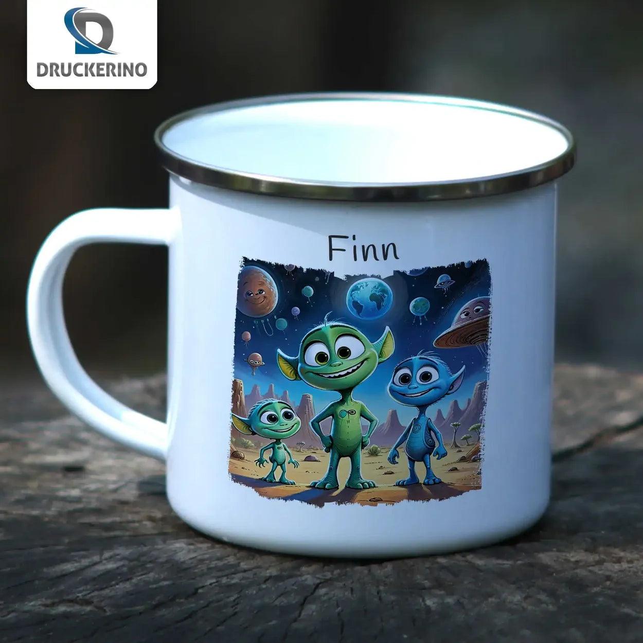 Emaille Tasse Neugierige Weltraumforscher - Druckerino