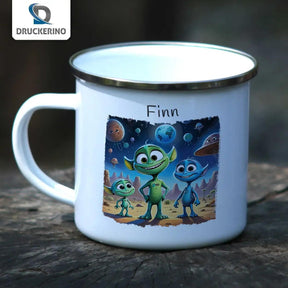 Emaille Tasse Neugierige Weltraumforscher - Druckerino