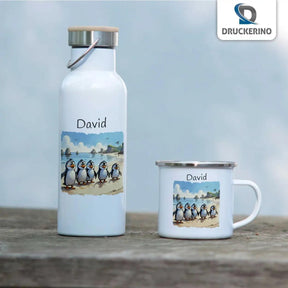 Emaille Tasse Pinguin Abenteuer - Druckerino