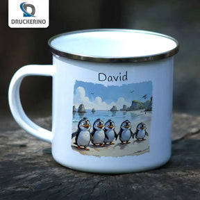 Emaille Tasse Pinguin Abenteuer - Druckerino
