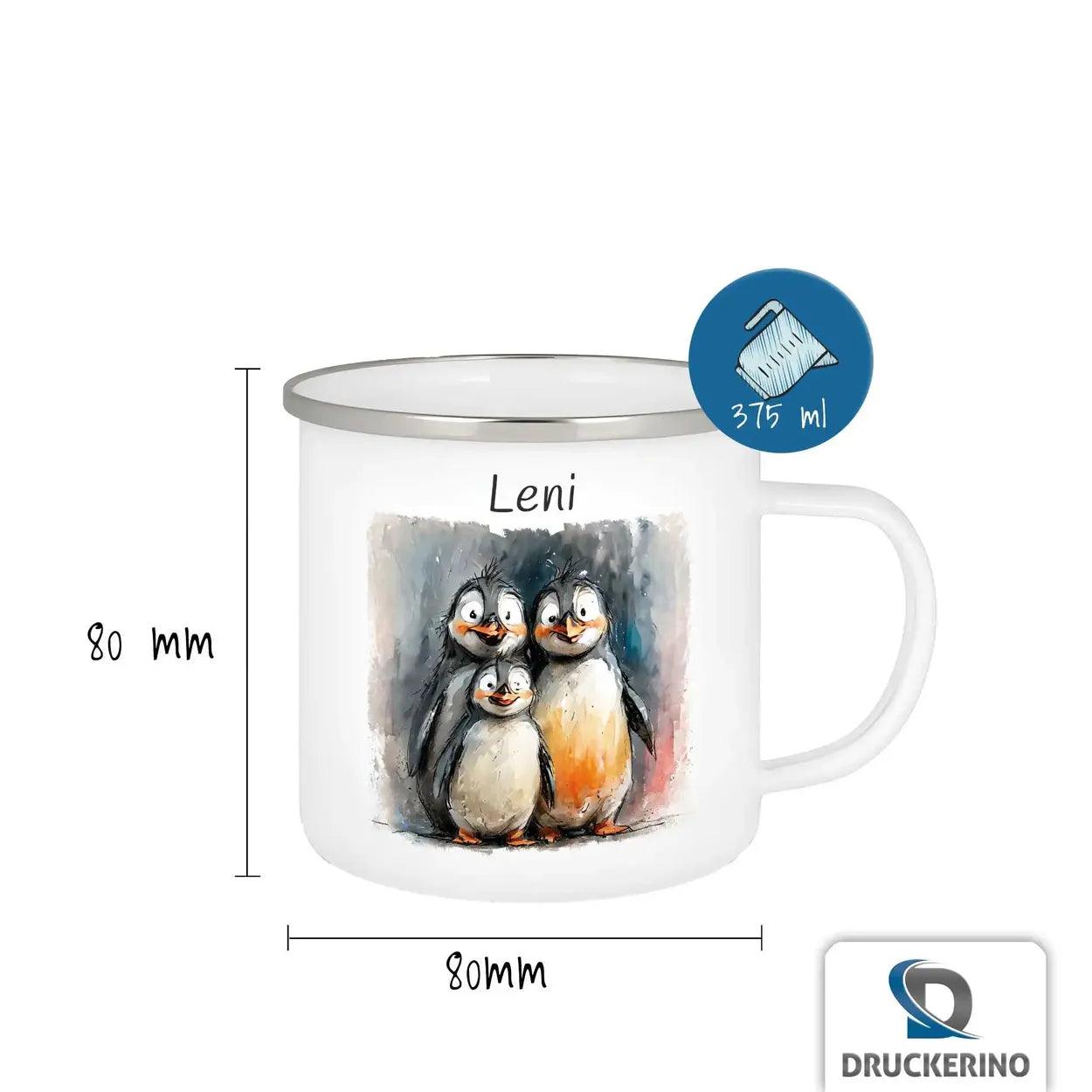 Emaille Tasse Pinguin Familie - Druckerino