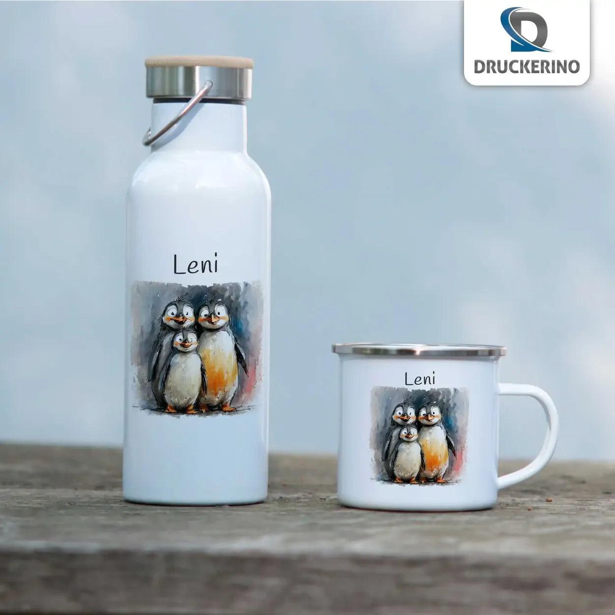 Emaille Tasse Pinguin Familie - Druckerino