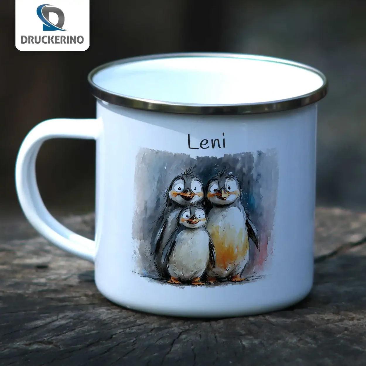 Emaille Tasse Pinguin Familie - Druckerino