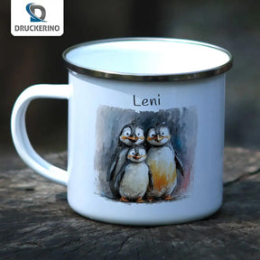 Emaille Tasse Pinguin Familie - Druckerino