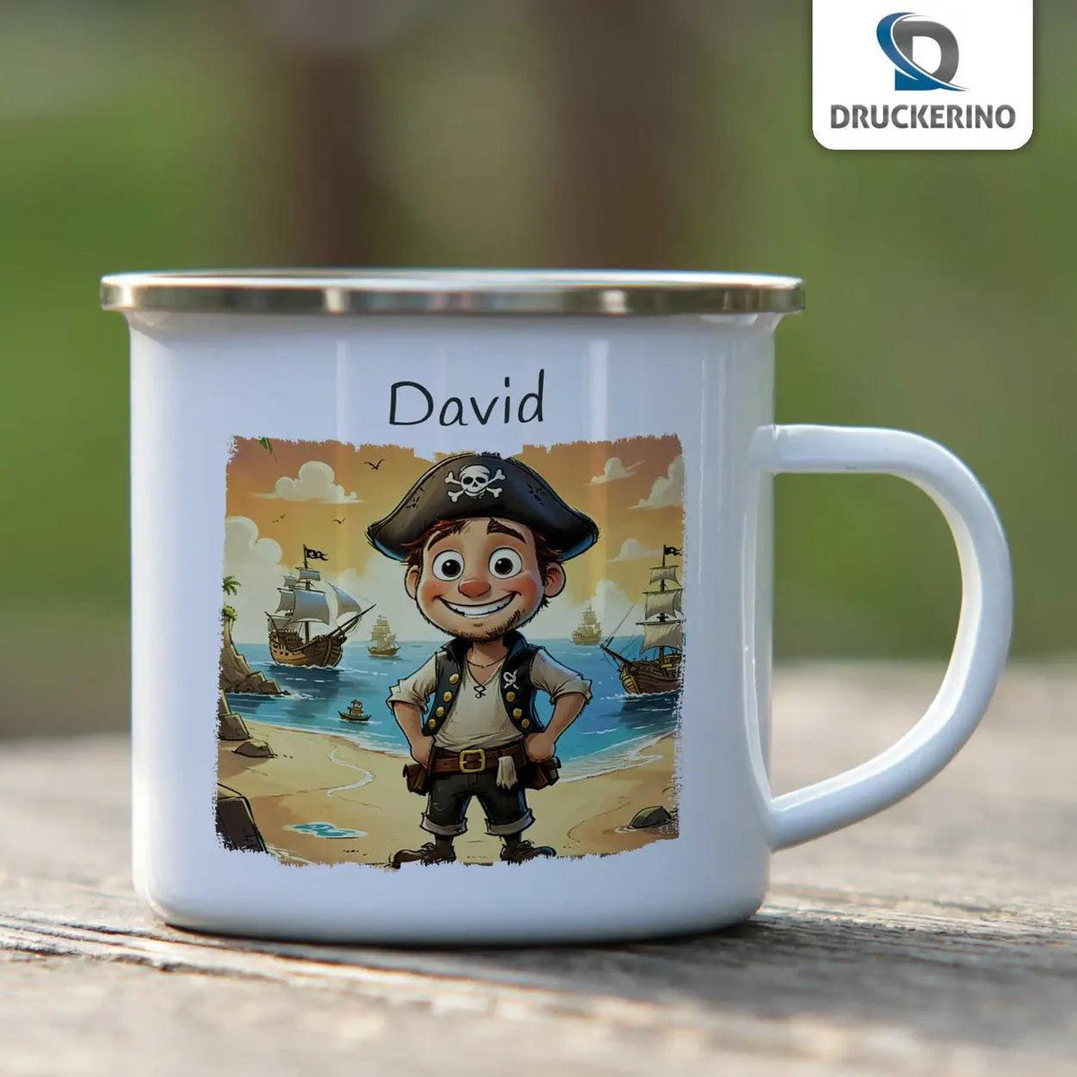 Emaille Tasse Piratenabenteuer - Druckerino