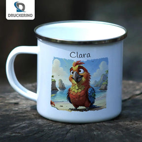 Emaille Tasse Piratenpapagei - Druckerino