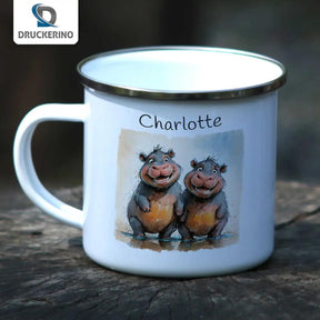 Emaille Tasse Plansch-Hippos - Druckerino
