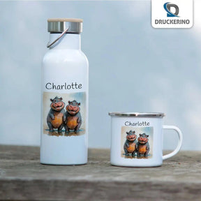 Emaille Tasse Plansch-Hippos - Druckerino