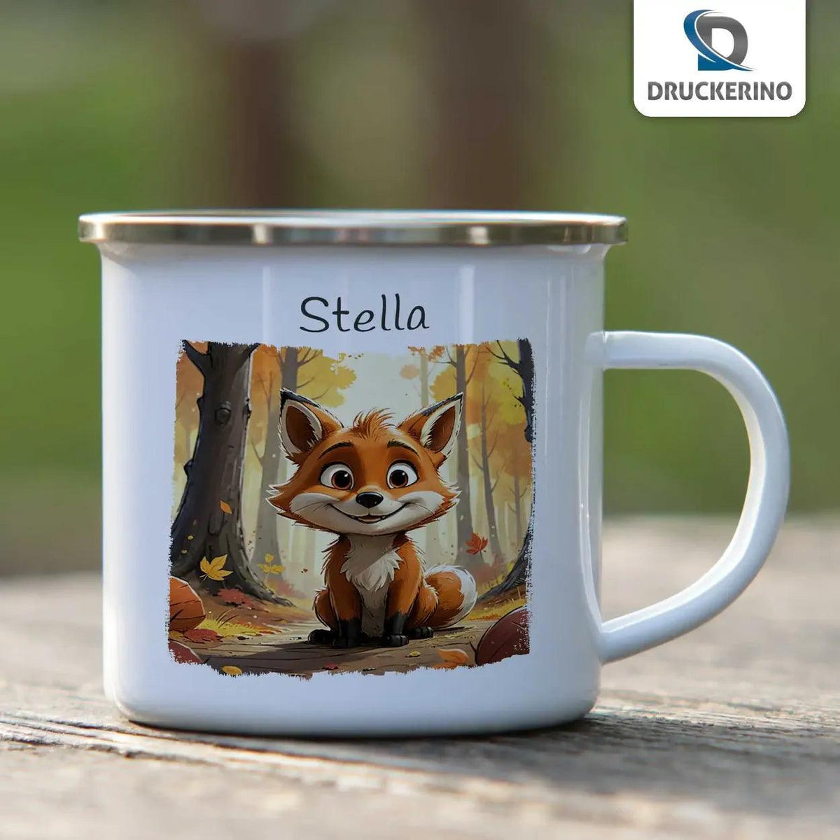 Emaille Tasse Schlauer Waldfuchs - Druckerino