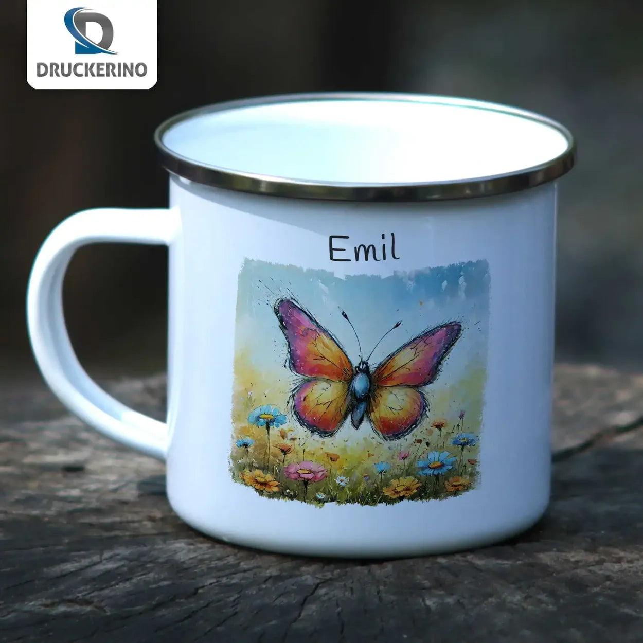 Emaille Tasse Schmetterlingstraum - Druckerino