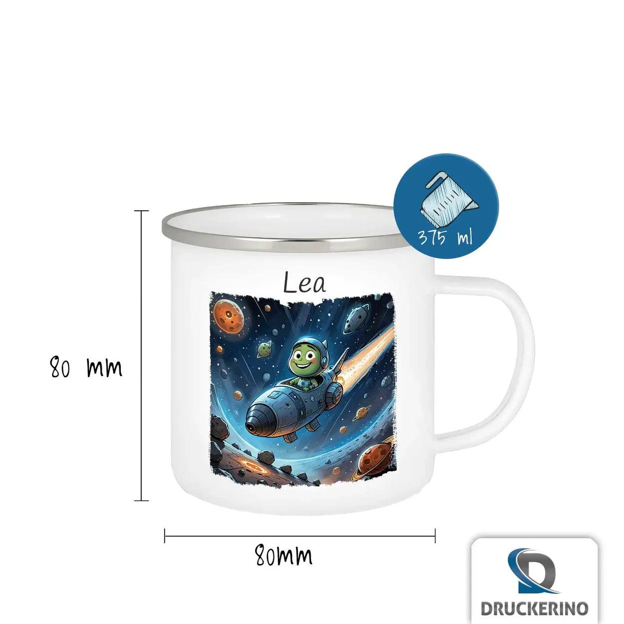 Emaille Tasse Weltraumabenteuer - Druckerino