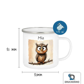 Emaille Tasse Zauber-Eule - Druckerino