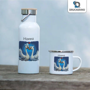 Emaille Tasse Zauberhafte Schwanenfreundschaft - Druckerino