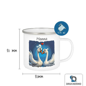 Emaille Tasse Zauberhafte Schwanenfreundschaft - Druckerino
