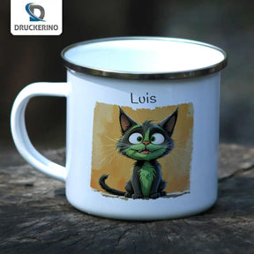 Emaille Tasse Zauberhaftes Katzen Abenteuer - Druckerino