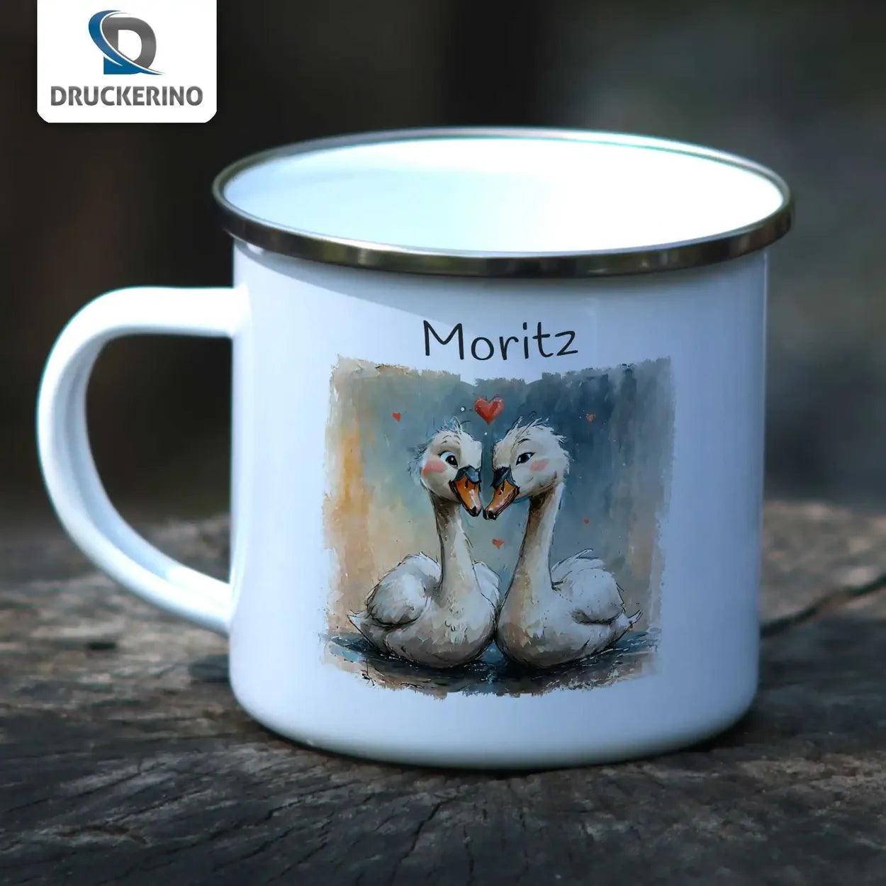Emaille Tasse Zauberwald-Schwanen - Druckerino
