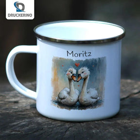 Emaille Tasse Zauberwald-Schwanen - Druckerino