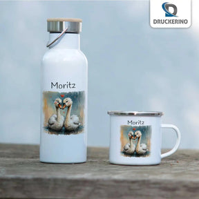 Emaille Tasse Zauberwald-Schwanen - Druckerino