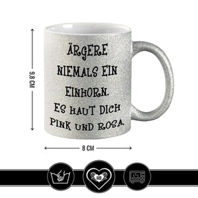 Glitzertasse - Ärgere niemals ein Einhorn - Druckerino