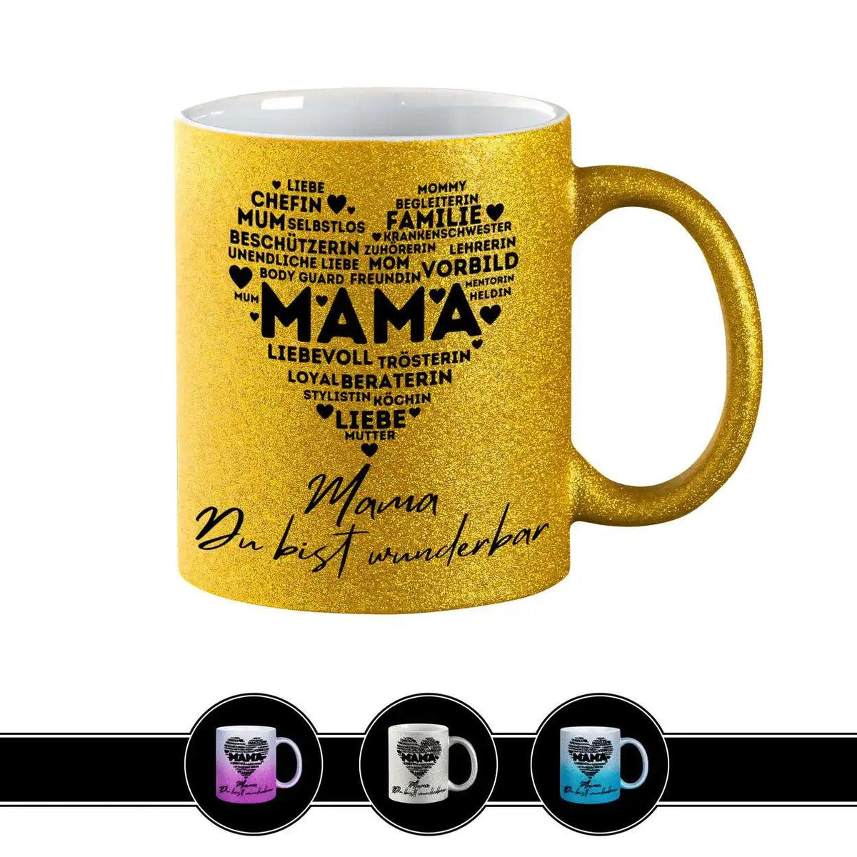 Glitzertasse - Mama Du bist wunderbar - Druckerino
