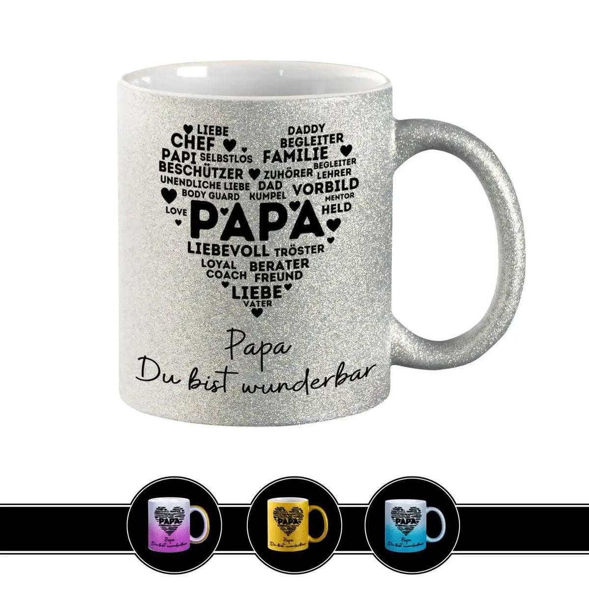 Glitzertasse - Papa Du bist wunderbar - Druckerino