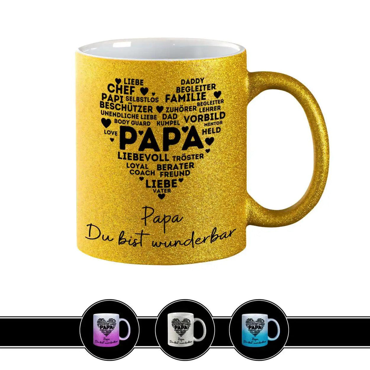 Glitzertasse - Papa Du bist wunderbar - Druckerino