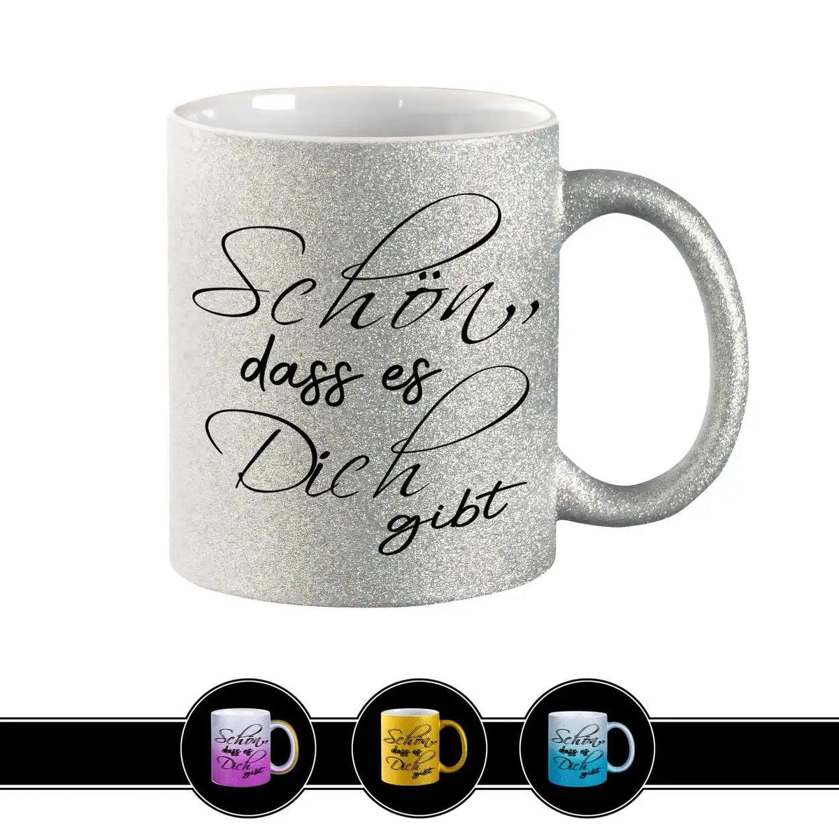 Glitzertasse - Schön, dass es Dich gibt Lila - Druckerino