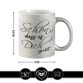 Glitzertasse - Schön, dass es Dich gibt Lila - Druckerino