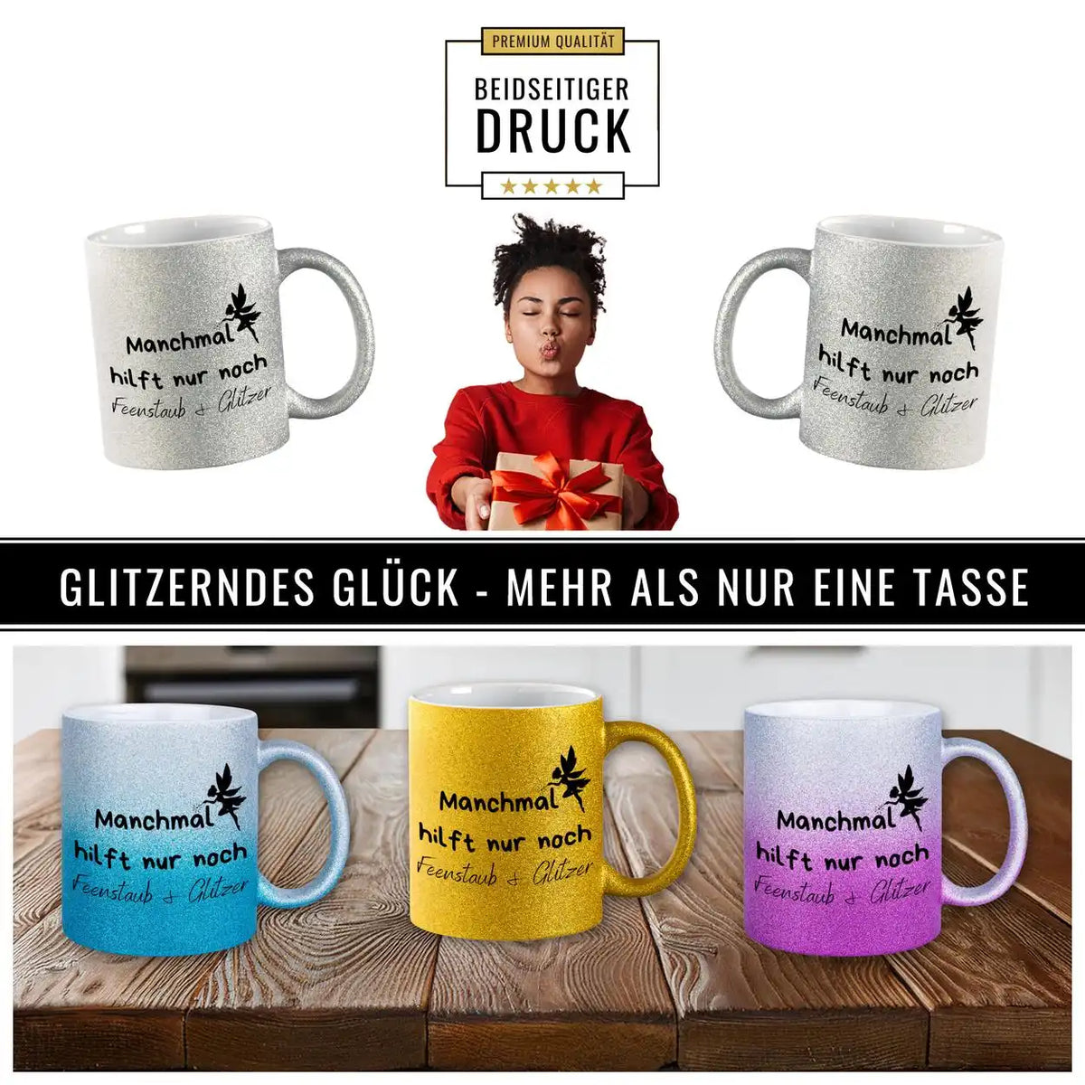 Glitzertasse - Manchmal hilft nur noch Feenstaub und Glitzer