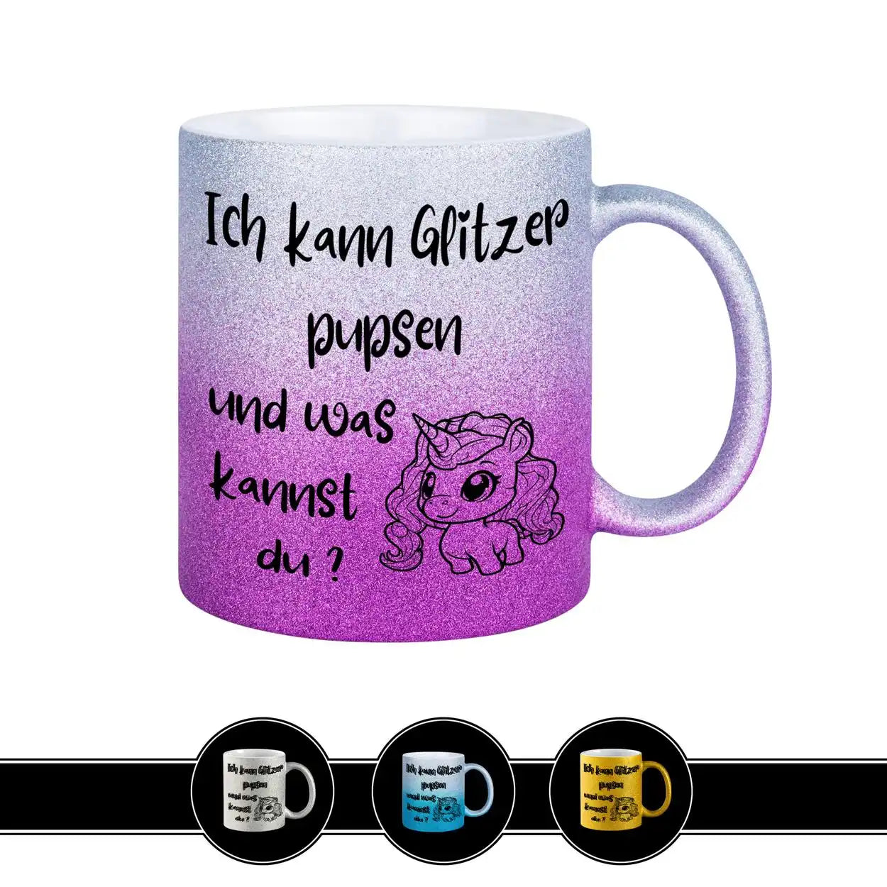 Glitzertasse - Ich kann Glitzer pupsen Lila Geschenkidee Weihnachten