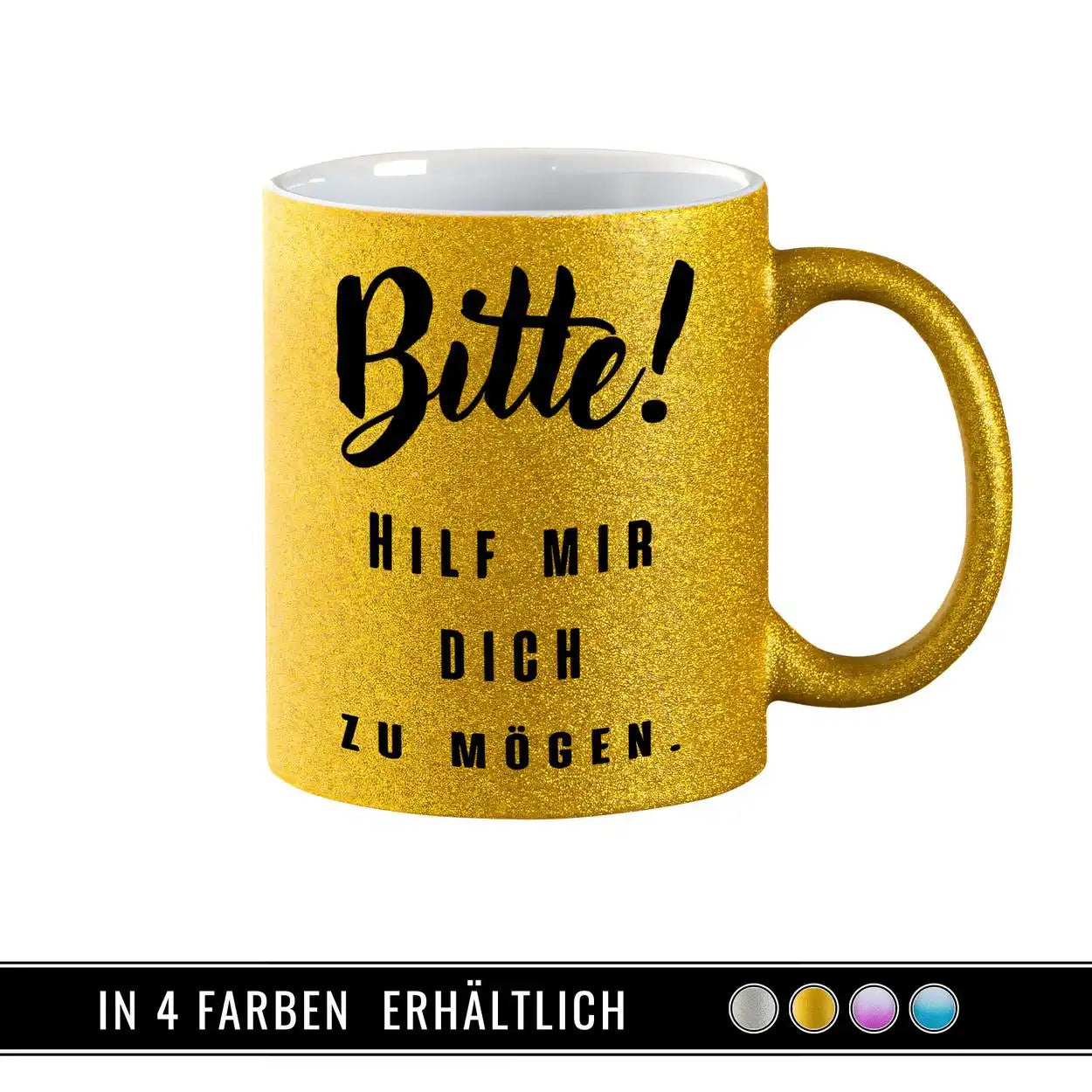 Glitzertasse - Bitte! Hilf mir Dich zu mögen  Geschenkidee Weihnachten