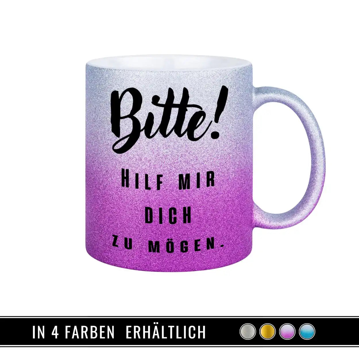 Glitzertasse - Bitte! Hilf mir Dich zu mögen  Geschenkidee Weihnachten