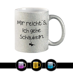 Glitzertasse - Mir reicht's, ich gehe schaukeln Silber Geschenkidee Weihnachten