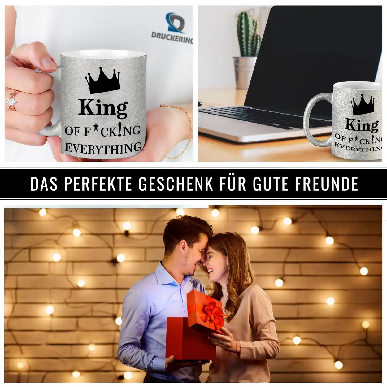 Glitzertasse - King of f... everything - blue  Geschenkidee Weihnachten