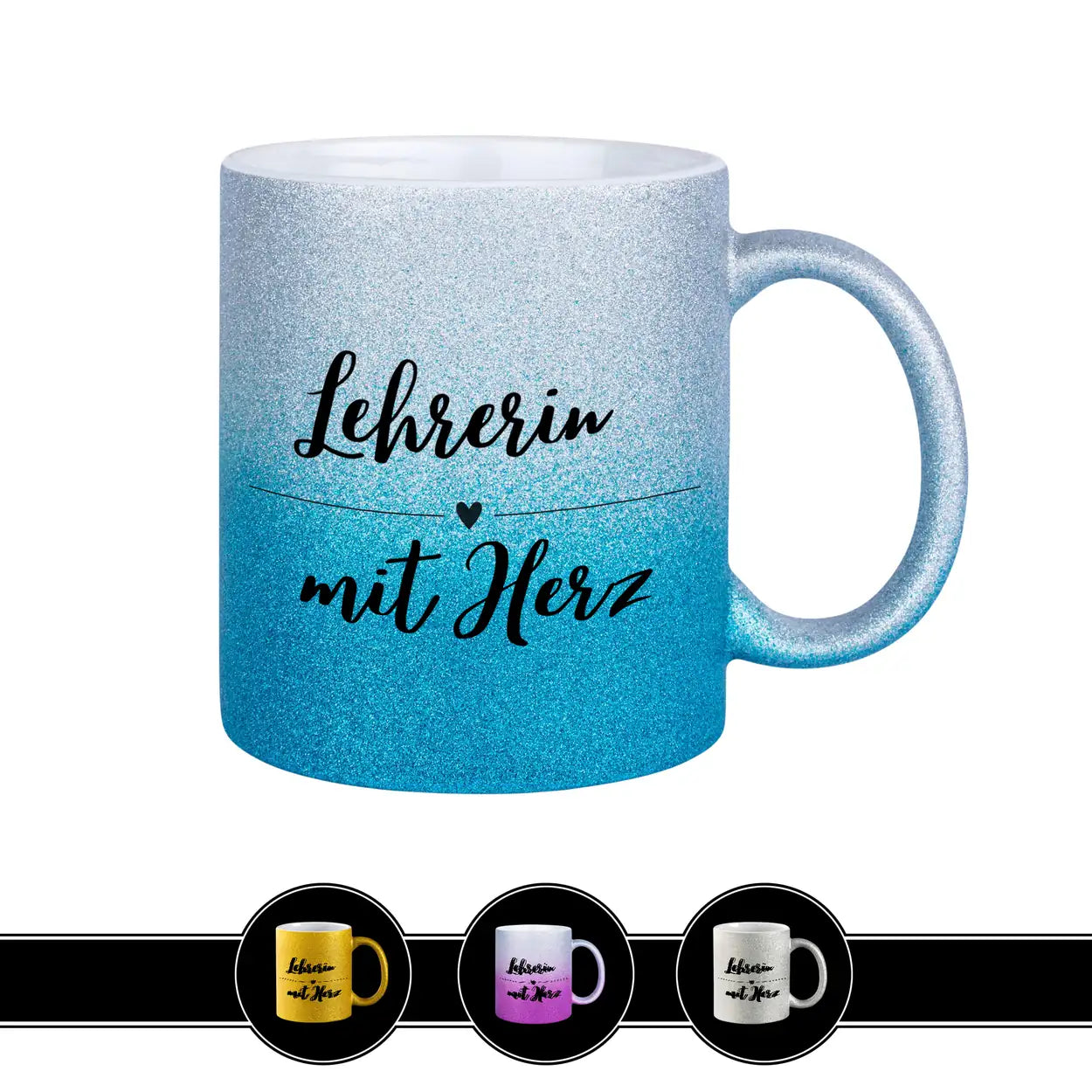 Glitzertasse - Lehrerin mit Herz Blau Geschenke