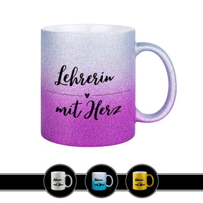 Glitzertasse - Lehrerin mit Herz Lila Geschenke