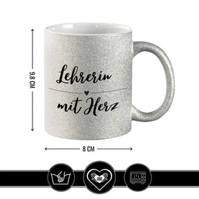 Glitzertasse - Lehrerin mit Herz Geschenke