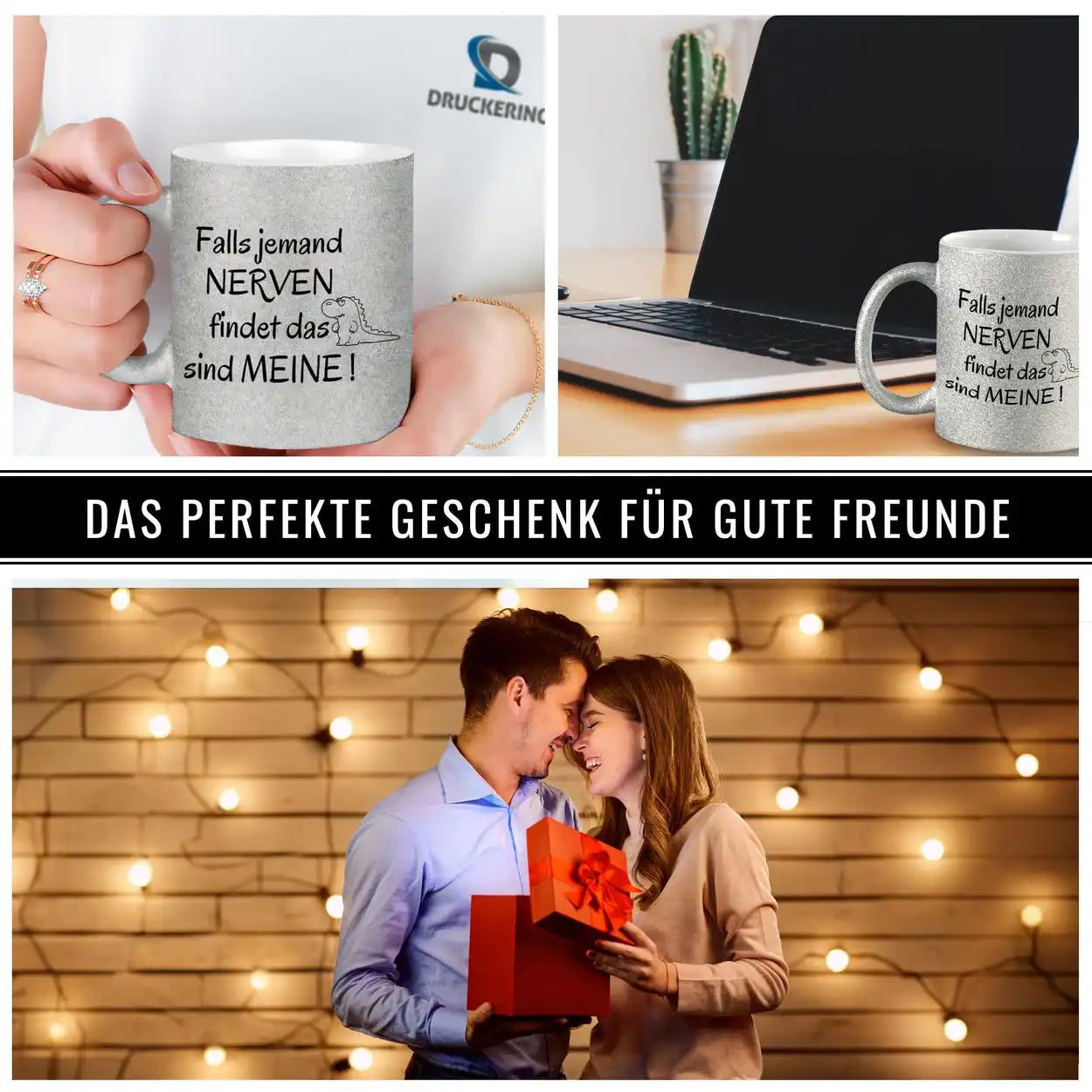 Glitzertasse - Falls jemand Nerven findet  Geschenkidee Weihnachten