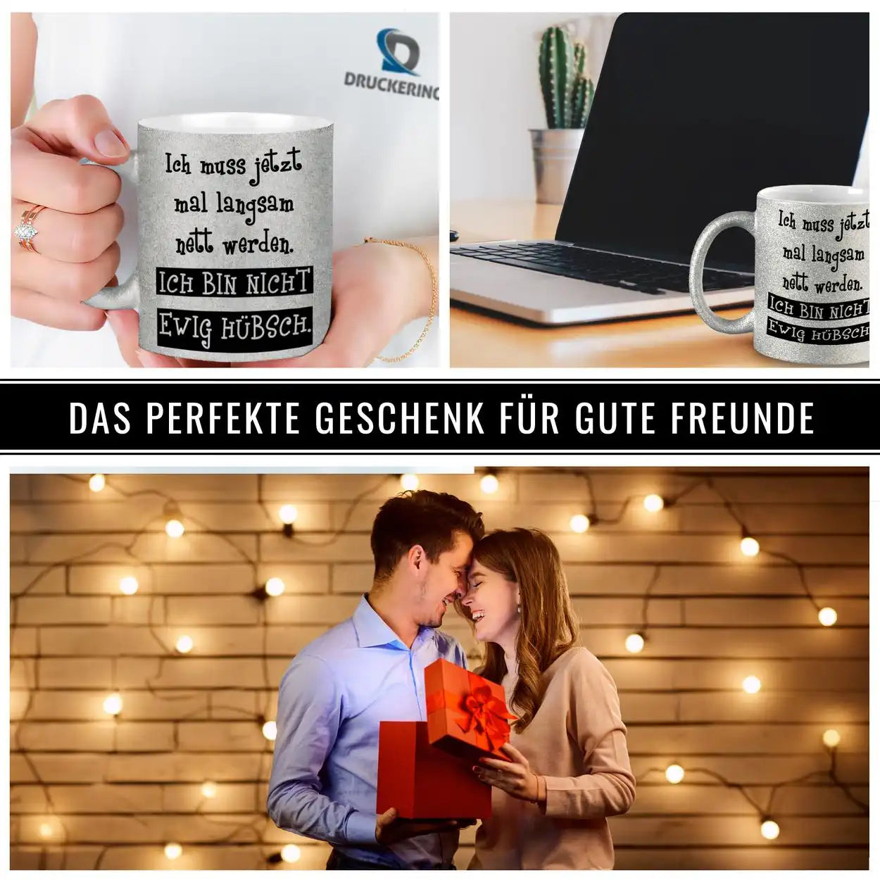 Glitzertasse - Ich muss jetzt mal langsam nett werden  Geschenkidee Weihnachten