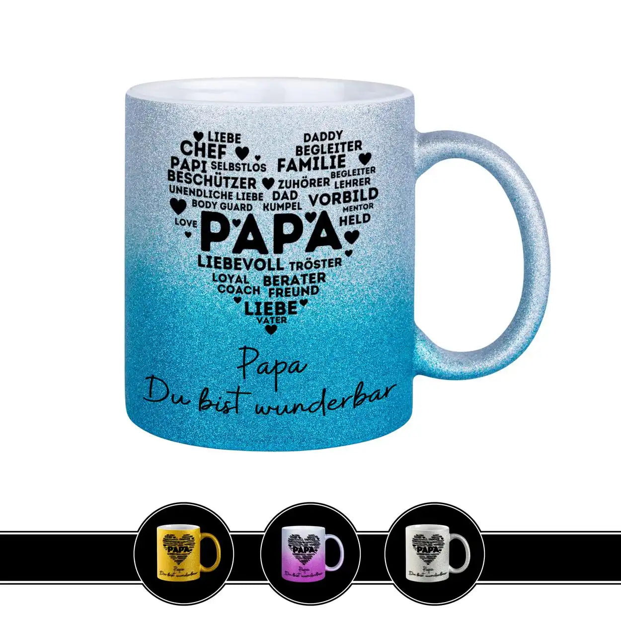 Glitzertasse - Papa Du bist wunderbar Blau Geschenkideen