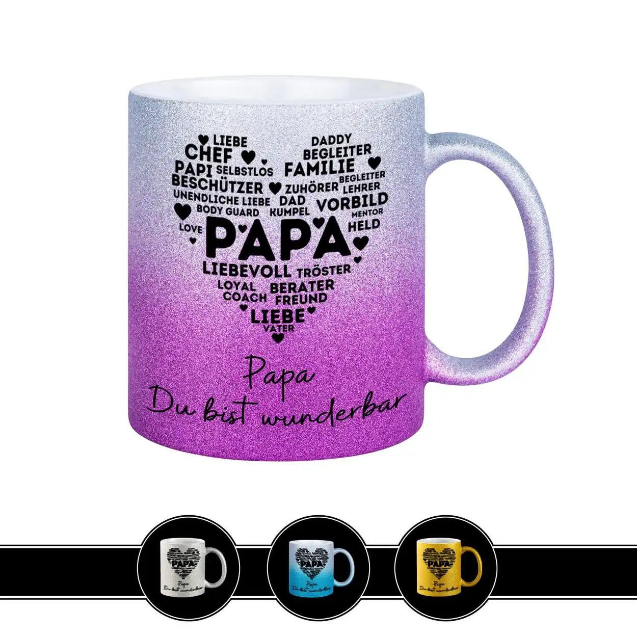 Glitzertasse - Papa Du bist wunderbar Lila Geschenkideen