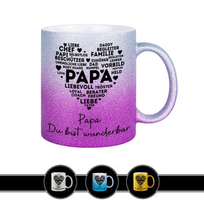 Glitzertasse - Papa Du bist wunderbar Lila Geschenkideen