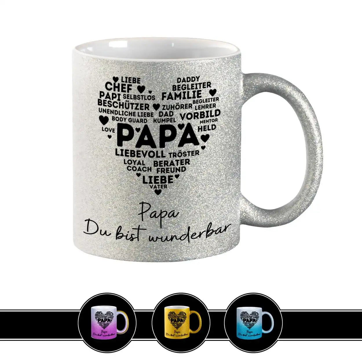 Glitzertasse - Papa Du bist wunderbar Silber Geschenkideen