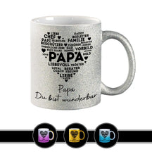 Glitzertasse - Papa Du bist wunderbar Silber Geschenkideen