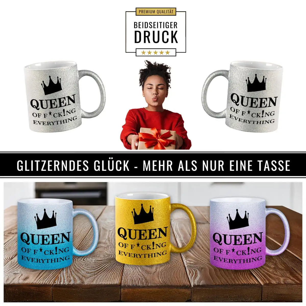 Glitzertasse - Queen of F*cking Everything Geschenkideen