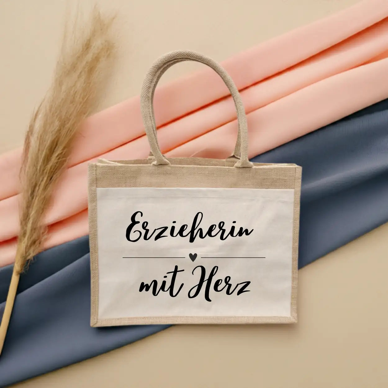 Jutetasche Erzieherin mit Herz Geschenke