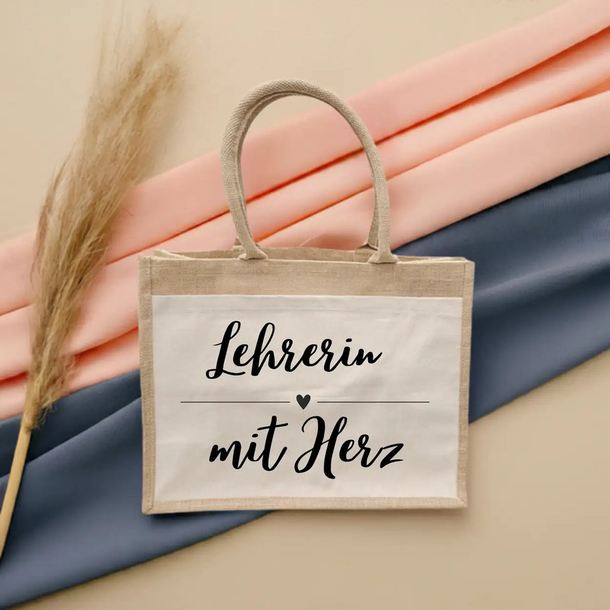 Jutetasche Lehrerin mit Herz Geschenke